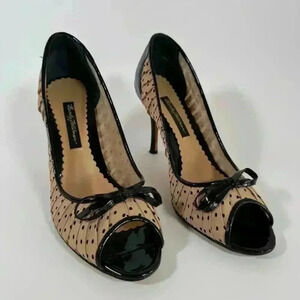 Beverly Feldman Mesh Polka Dot Patent Leather Pumps High Heels Women Size 9.5